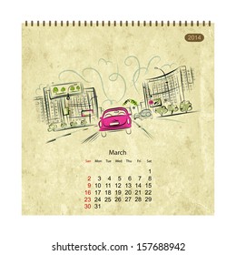 Calendar 2014, march. Streets of the city, sketch for your design