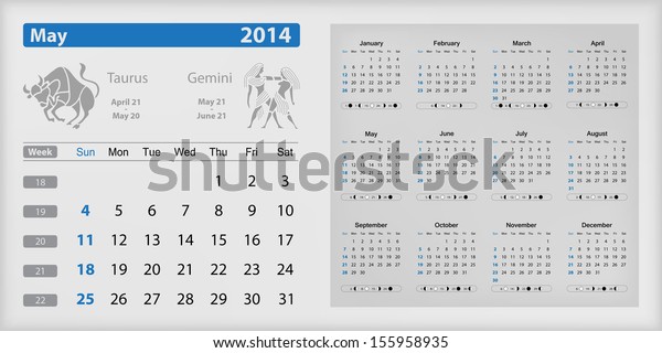 Calendar 14 May Highlighted Stock Vector Royalty Free