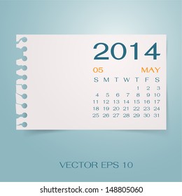 Calendar 2014 May on torn paper with blank space for your copy space or design. Vector illustration.