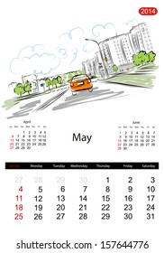 Calendar 2014, may. Streets of the city, sketch for your design