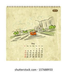 Calendar 2014, may. Streets of the city, sketch for your design