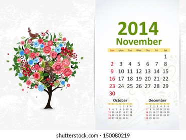 Calendar for 2014, November