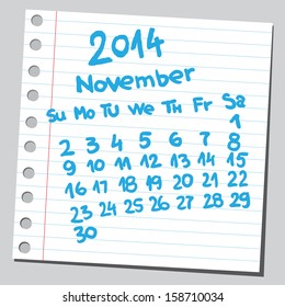 Calendar 2014 november (sketch style) 