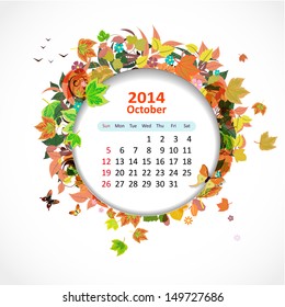 Calendar for 2014, october