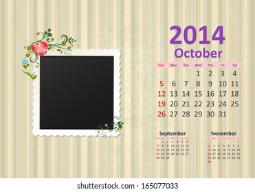 Calendar for 2014, october