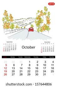 Calendar 2014, october. Streets of the city, sketch for your design