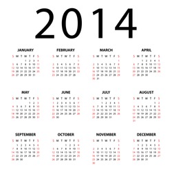 Calendar For 2014 On White Background. Vector EPS10
