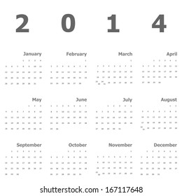Calendar 2014 on white background, stock vector