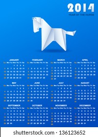 Calendar for 2014 with a paper horse