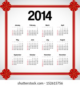 Calendar 2014 with red bows