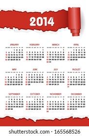 calendar 2014 with red torn paper