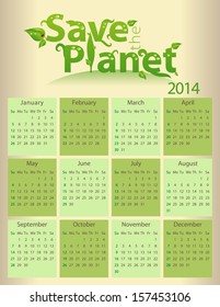 Calendar for 2014 - Save the planet - letter size