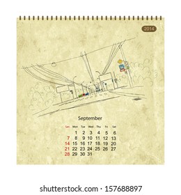 Calendar 2014, september. Streets of the city, sketch for your design