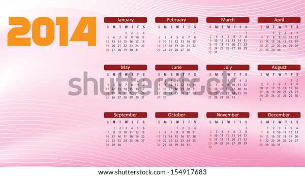 Calendar 2014 Sunday Start Stock Vector (Royalty Free) 154917683 ...