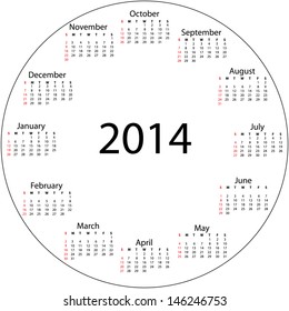 Calendar of 2014. Sunday start. Isolated editable vector illustration.
