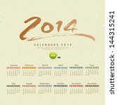 Calendar 2014 text paint brush on paper recycle background, vector illustration