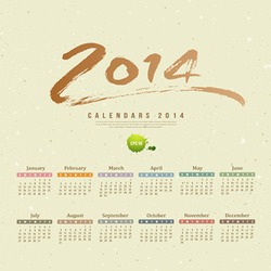 Calendar 2014 Text Paint Brush On Paper Recycle Background, Vector Illustration