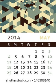 Calendar for 2014 in a triangular retro style