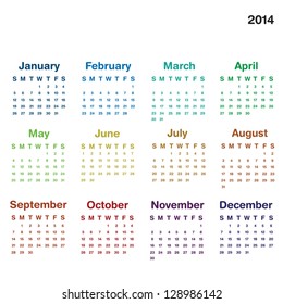 Calendar 2014. Vector.