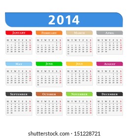 Calendar 2014, vector eps10 illustration