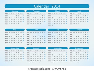 Calendar 2014 Vector illustration. EPS 10