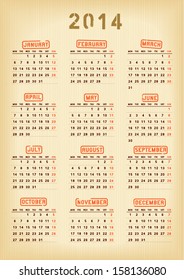 Calendar 2014. Week starts with Monday