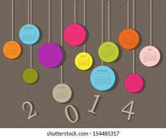 Calendario para 2014 año con círculos