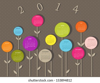 Kalender für das Jahr 2014 mit Blumen