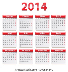 Calendar for 2014 year in French. Vector illustration