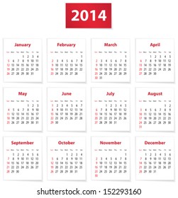 Calendar for 2014 year on white papers in English. Vector illustration