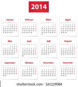 Calendar for 2014 year on white papers in German Vector illustration