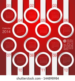 calendar 2014 year white circle on red background