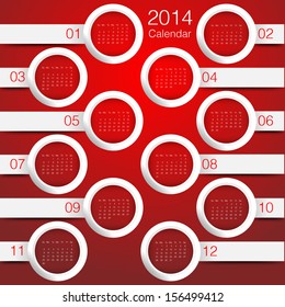calendar 2014 year white circle on red background