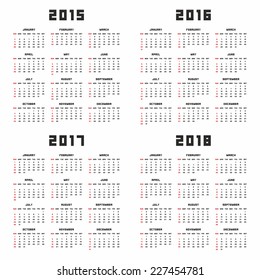 calendar 2015, 2016, 2017, 2018