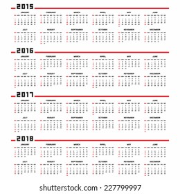 calendar 2015, 2016, 2017, 2018