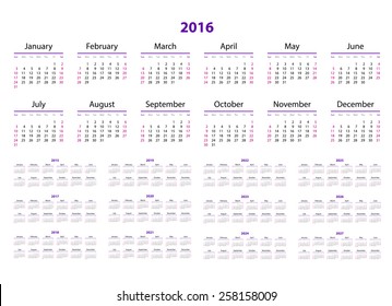 2016 2022 2023 Calendar Calendar 2015 2016 2017 2018 2019 Stock Vector (Royalty Free) 258158009