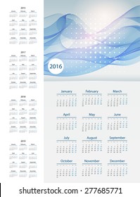 Calendar 2015, 2016, 2017, 2018, 2019 year. Week starts from monday. Vector illustration.