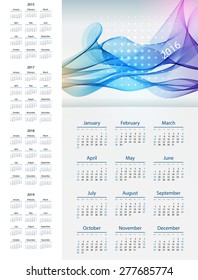 Calendar 2015, 2016, 2017, 2018, 2019 year. Week starts from sunday. Vector illustration.