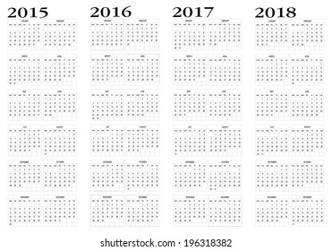 Calendar 2015 to 2018 in english 