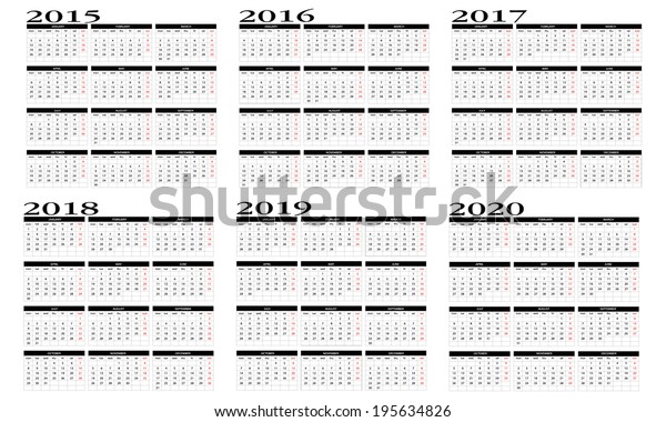 calendar 2015 2020 english stock vector royalty free 195634826 2015 2020 calendar