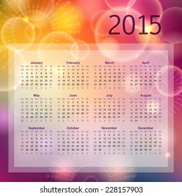 Calendar 2015 with abstract background. Vector.