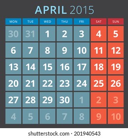 Calendar 2015 April vector design template 
