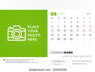 Calendar 2015 April vector design template with place for photo