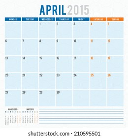 Calendar 2015 April vector design template