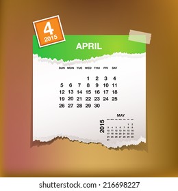 Calendar 2015 April vintage paper on grunge background 
