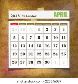 Calendar 2015 April vintage paper on grunge background 