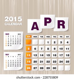 Calendar 2015 April vintage paper on grunge background 
