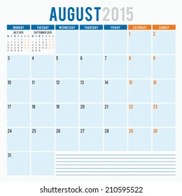 Calendar 2015 August vector design template