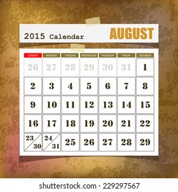 Calendar 2015 August vintage paper on grunge background 