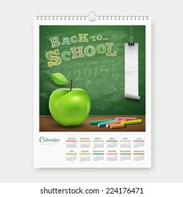 Calendar 2015 back to school concept design background, vector illustration